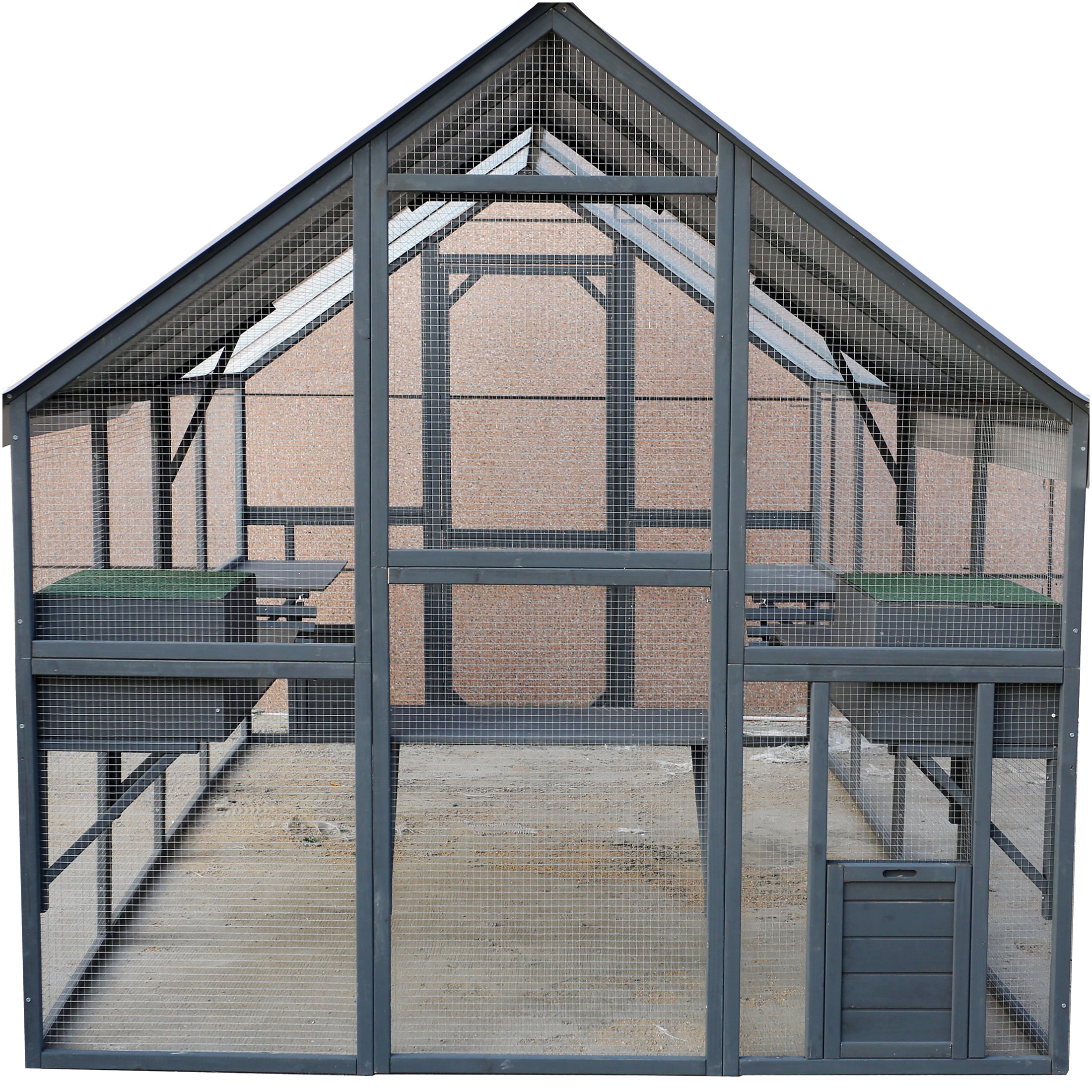 JERFIT Large 110" Outdoor Catio Enclosure with Roof, 2 Bridges & 2 Houses - Gray Wooden Cat Run for Indoor/Outdoor Cats