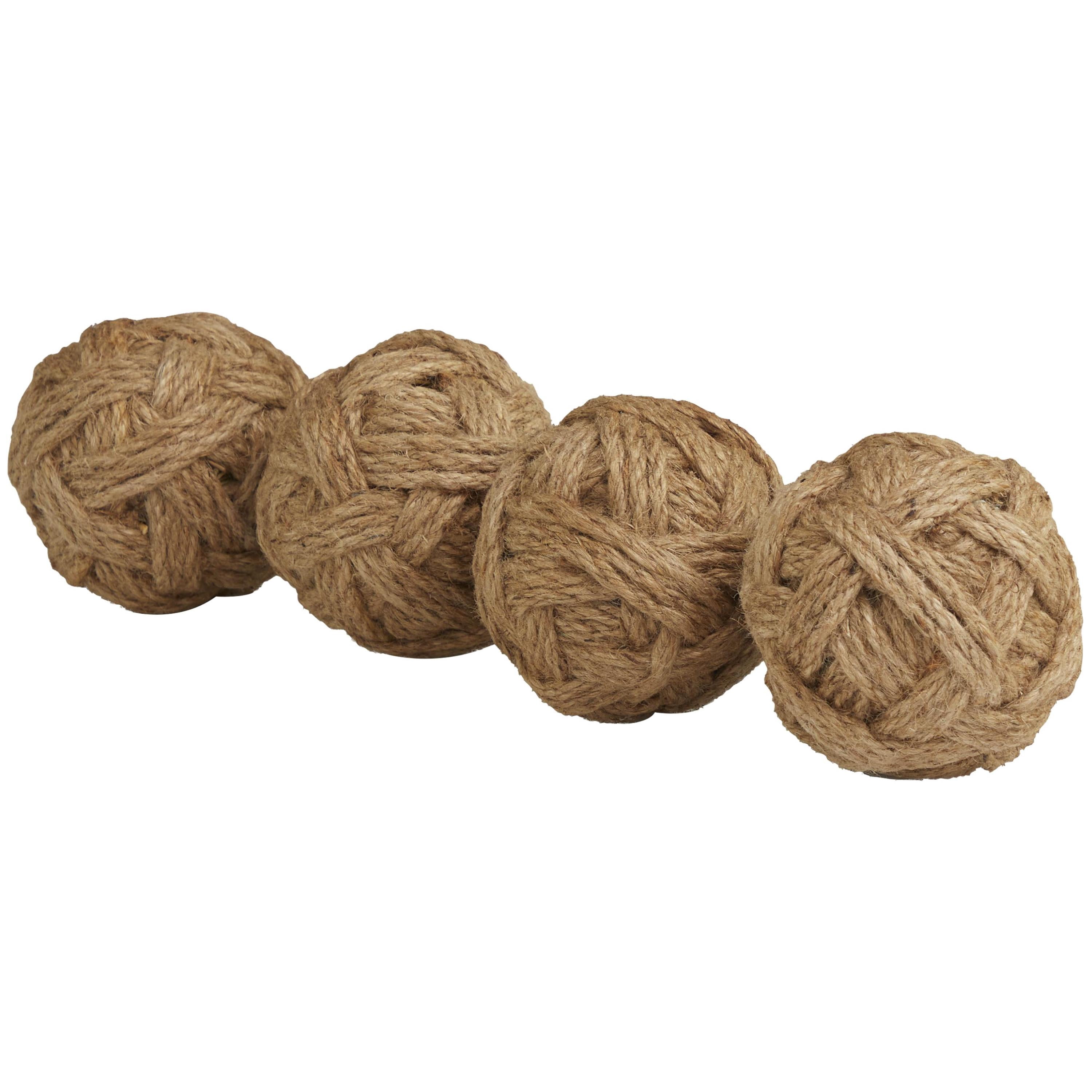 DecMode Brown 4" Handmade Decorative Ball Jute Rope Orbs & Vase Filler (4 Count)