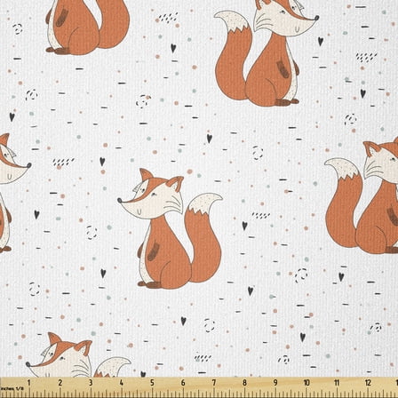 Fox Fabric by The Yard, Hand Drawn Foxes on Abstract Background with Colorful Dots and Swirls, Stretch Knit Fabric for Clothing Sewing and Arts Crafts, 1 Yard, Seafoam Orange, by Ambesonne