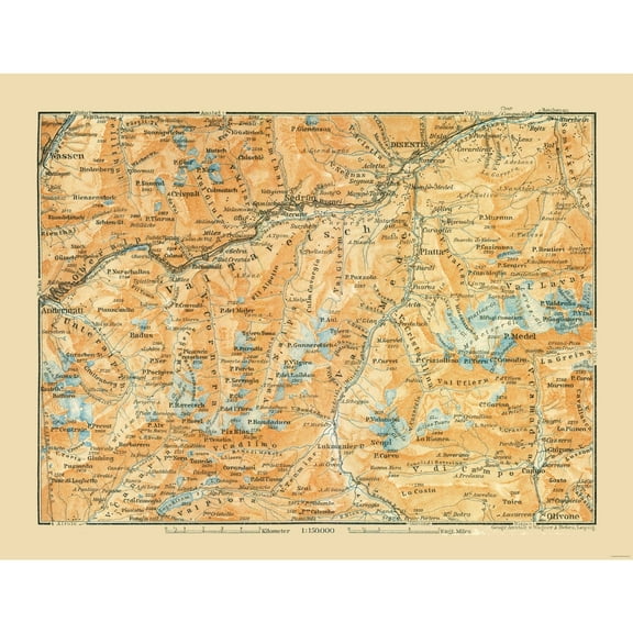 Historic Map - Val Tavetsch Switzerland - Baedeker 1921 - 29.92 x 23 - Vintage Wall Art
