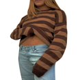 thumbnail image 3 of Pull Vintage Marron Rayé Patchwork Tricoté pour Femmes Y2K, 3 of 6