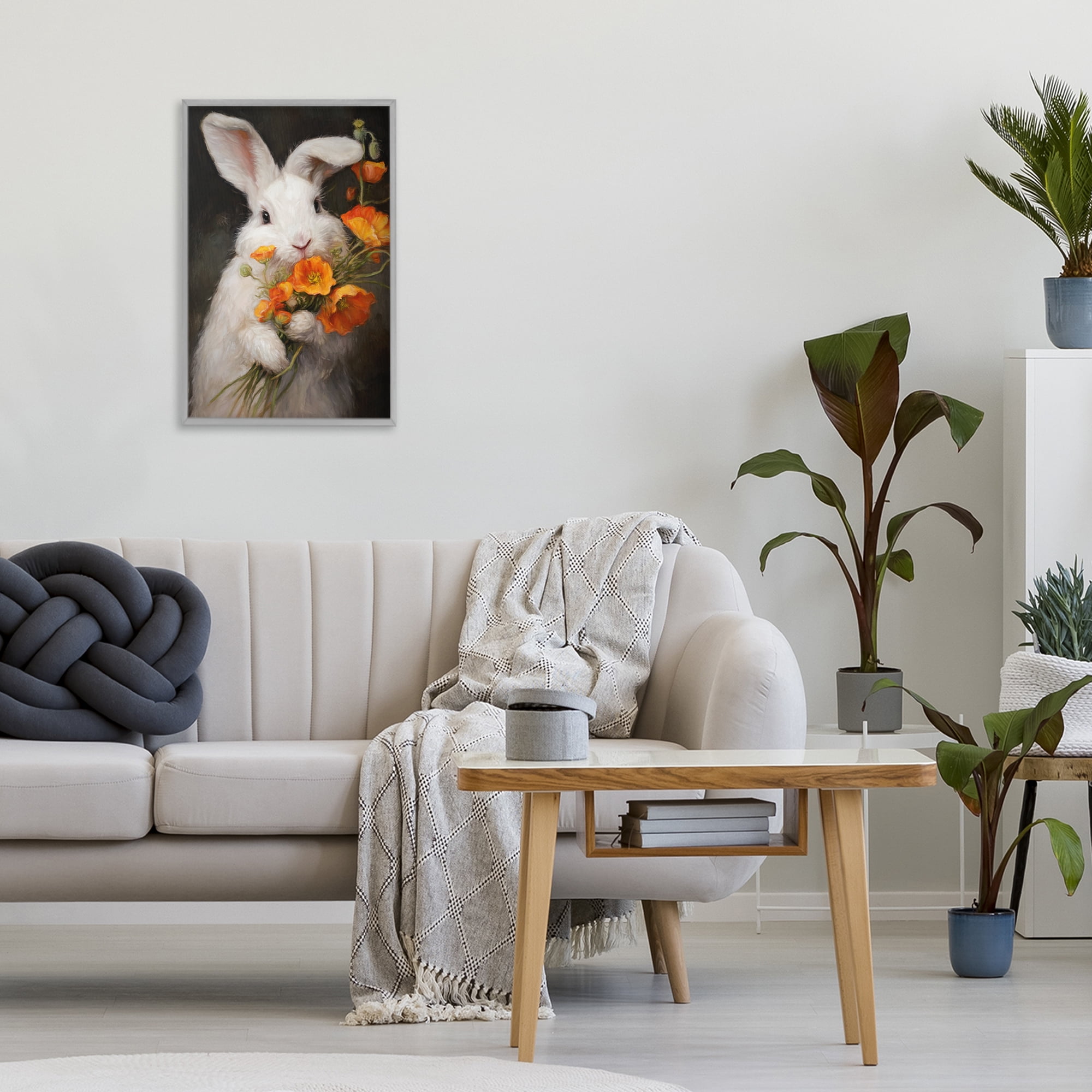 Stupell Industries Floppy Loves Her Poppies Gray Framed Giclee Art, design by Tina LeCour