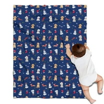 Dark Blue Christmas Dog and Snowman Pattern Blanket,Comfortable Soft Flannel Throw Blanket,All Season,Warm Lightweight Blankets for Sofa Bed Couch Living Room Chair,30"x40"
