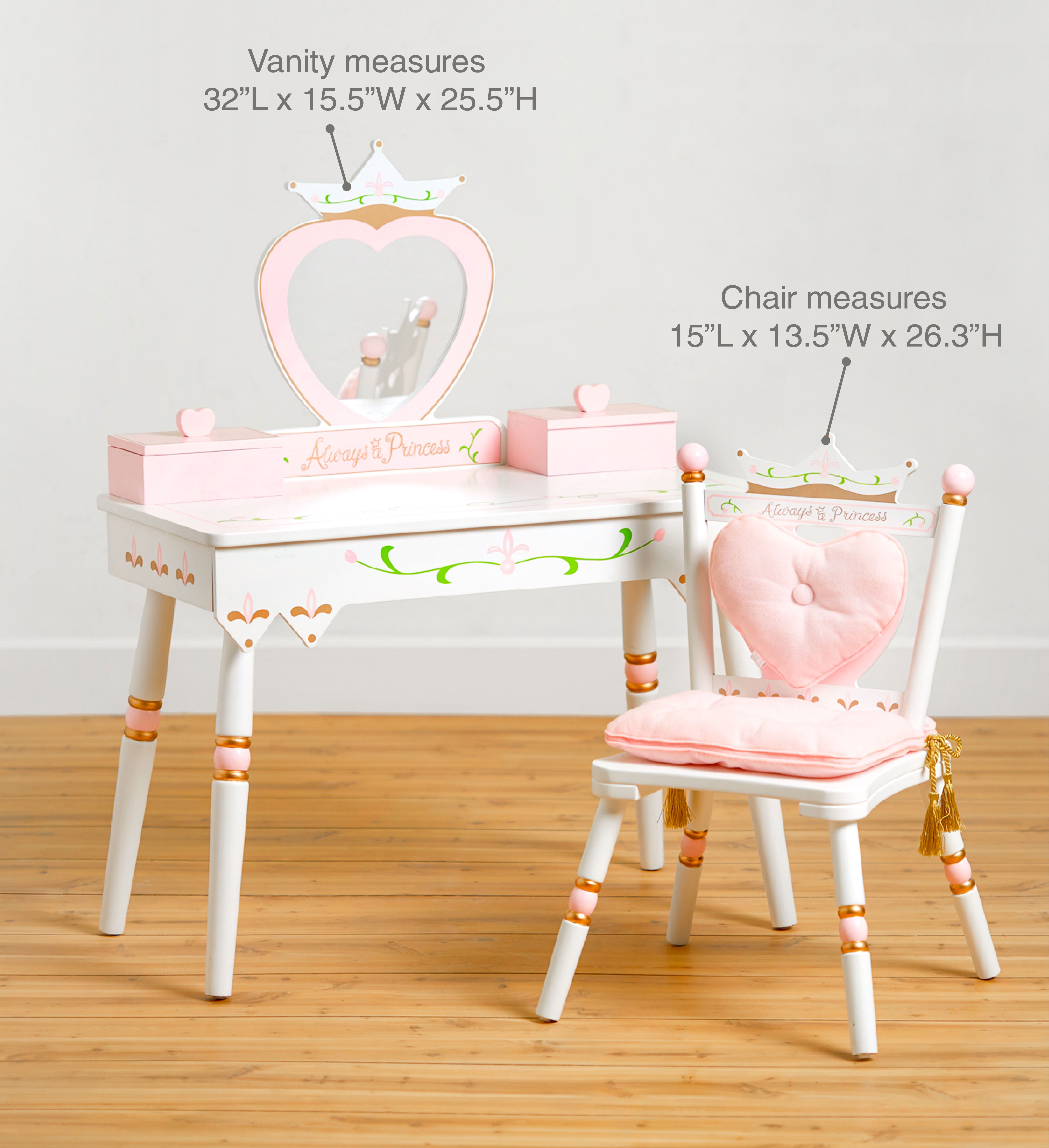Wildkin Princess Vanity Table & Chair Set - Princess Dcor
