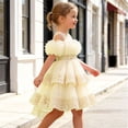 thumbnail image 6 of Flower Girls Dress Tulle Spaghetti Strap Pearl Belt Ruffle Hem Xmas Party Formal Beige 2-3Years, 6 of 7