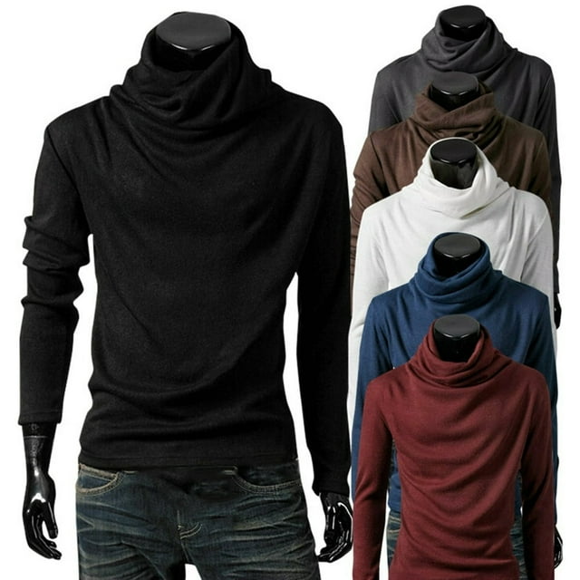 Chic Hommes Couleur Unie Col Montant Manches Longues Chandail-Over T-shirt Slim