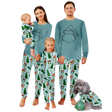 

FUNIER Matching Family Christmas Pajamas Cartoon Monster Print Baby-Kids-Adult-Pet Size 2-Piece Top and Pants Bodysuits Sleepwear Pajamas Set