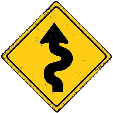 Caution Right Winding Road With Sharp Turn Symbol Vintage Metal Tin Signs Funny Traffic Signs Indoor & Outdoor Street Road Farm Hanging Poster 12X12In, black-11