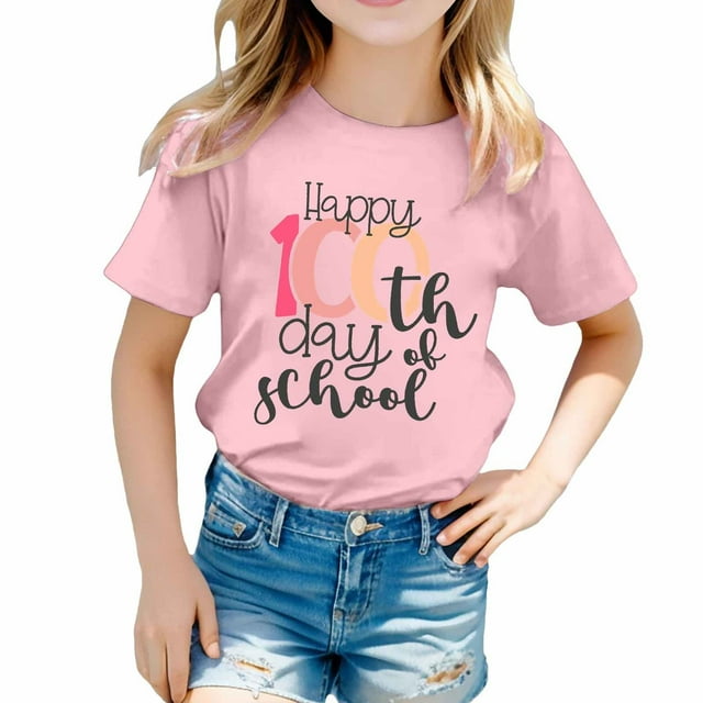 Hauts et Chemises pour Filles, T-Shirt à Manches Courtes Imprimé Col Rond pour Enfants avec Uvre d'Art et Tissu Confortable