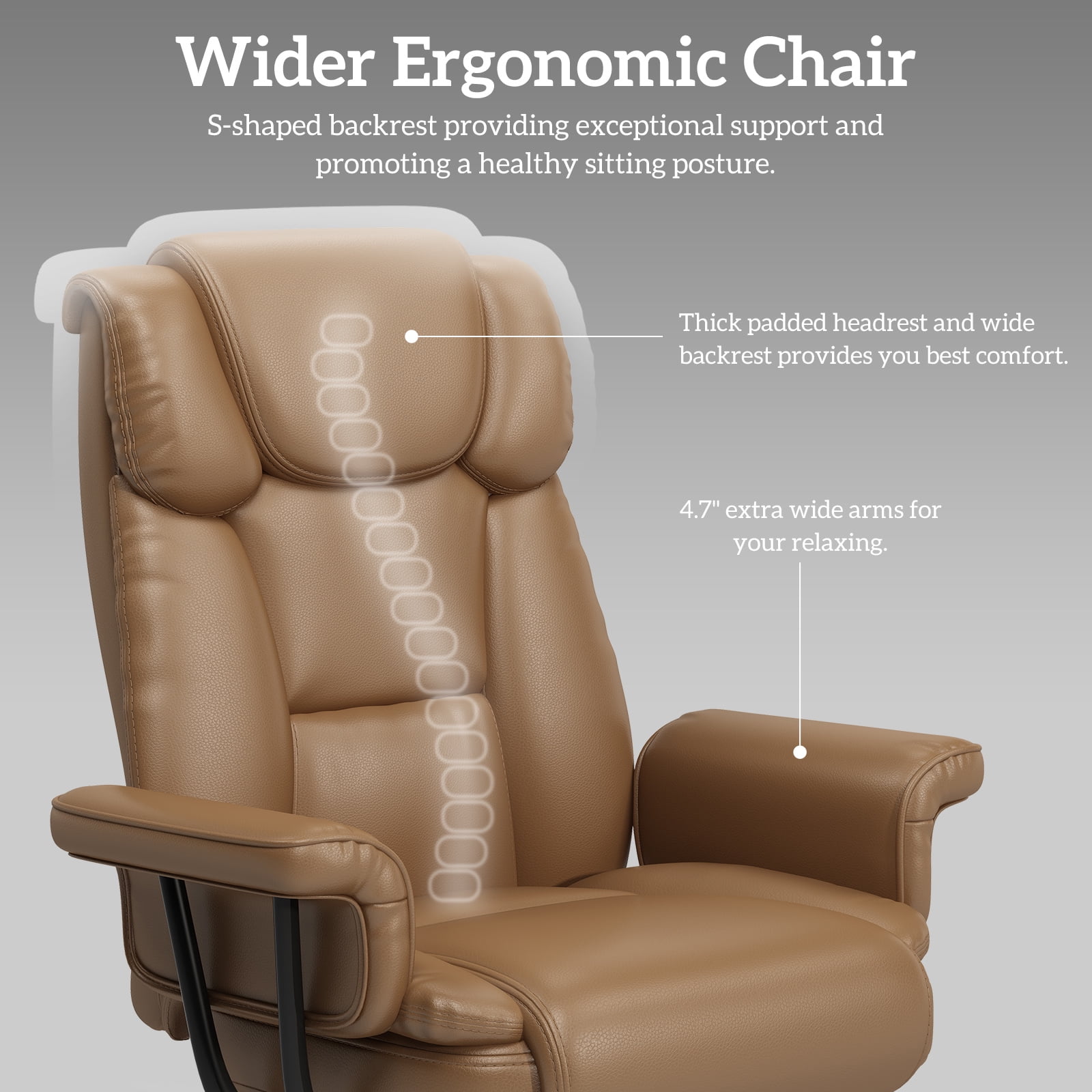 Ninecer High Back Executive Office Chair, Ergonomic PU Leather Office Chair, Heavy Duty Computer Desk Chair, Reclining Office Chair with Footrest 400lbs, Brown