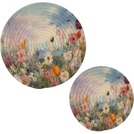 

Tangkunup Colorful Flowers Trivets Pot Holders Set of 2 Decoration Potholders for Kitchens Pure Cotton Thread Weave Trivets Hot Pads for Kitchens Coasters Placemats Spoon Rest for Cooking