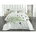 thumbnail image 3 of Ambesonne Silhouette Quilted Bedspread Set 3 Pcs, Flying Spring Peace Art, King Size, White Black Green, 3 of 5