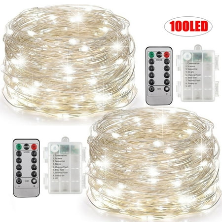 8 Modes String Lights LED Copper Wire Fairy Christmas Light with Battery Remote Timer Control Operated, 16.4/32.8ft Waterproof LED String Twinkle Lights for Room Wedding Garden Party Tree