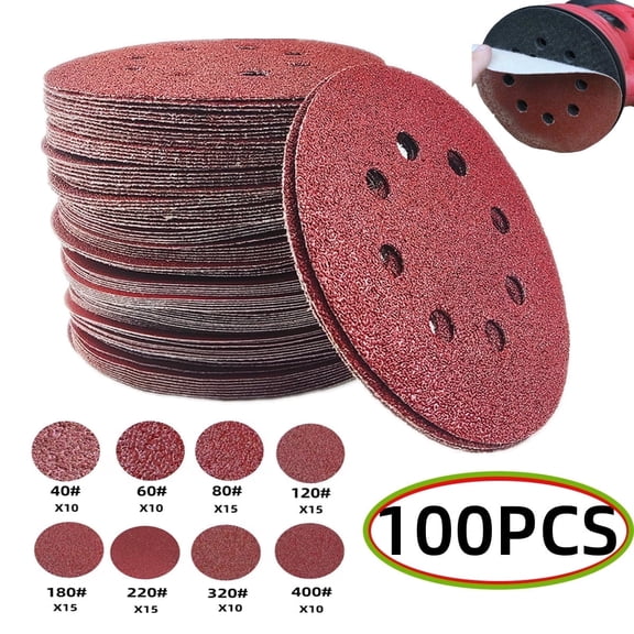 Sanding Discs Set 5 Inch 8 Holes Sanding Discs Sandpaper Sander Round Sandpaper for Random Orbital Sander 100 Pcs ?40 60 80 120 180 220 320 400 Grit.