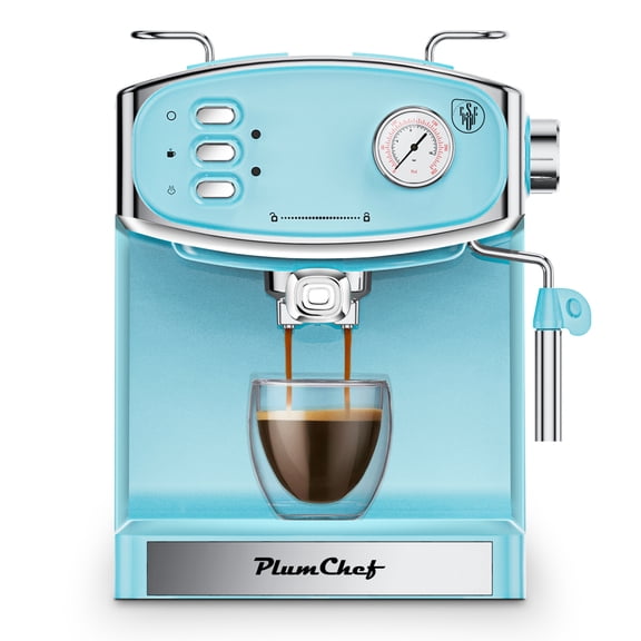 Plum Chef 20‑Bar Semi‑Automatic Espresso Machine, Compact Home Coffee Maker With Milk Frother Steam Wand, Pressure Gauge, 54Oz Water Tank, Low‑Noise Fast Brew For Cappuccino And Latte