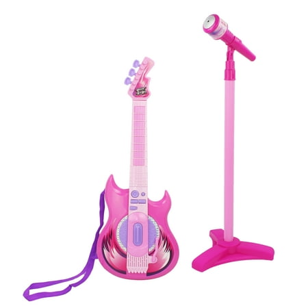 Battery Operated Musical Instrument Playset with Toy Electric Guitar and Microphone, Be A