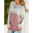 thumbnail image 4 of Chandail en Molleton pour Femmes, Chandail en Molleton pour Femmes Couleur Contrastée Col Bénitier Trou pour Pouce Manches Longues Chandail Poches Tunique Décontractée Ample, 4 of 8