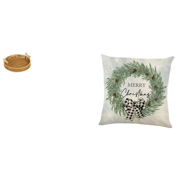 Cestas de almacenamiento,Cestas de almacenamiento de cocina tejidas con asas hechas a mano,Cestas de pan redondas Bandejas para servir Rectángulo,Funda de almohada,Funda de almohada navideña