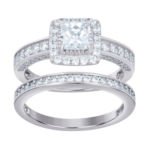 925 Sterling Silver Womens Princess-cut Cubic Zirconia Duo Ring Set 8.2x5mm Wide Size 8 Ring for Women