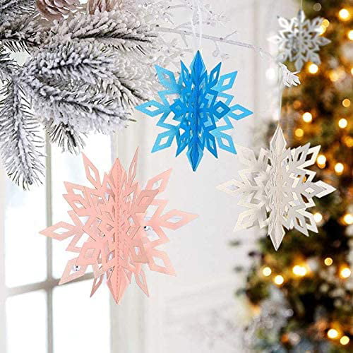Large Snowflakes - Set of 6 Sliver Glittered Snowflakes - Approximately 12 inch D -Three Assorted Designs Snowflake Decorations - Snowflake Window