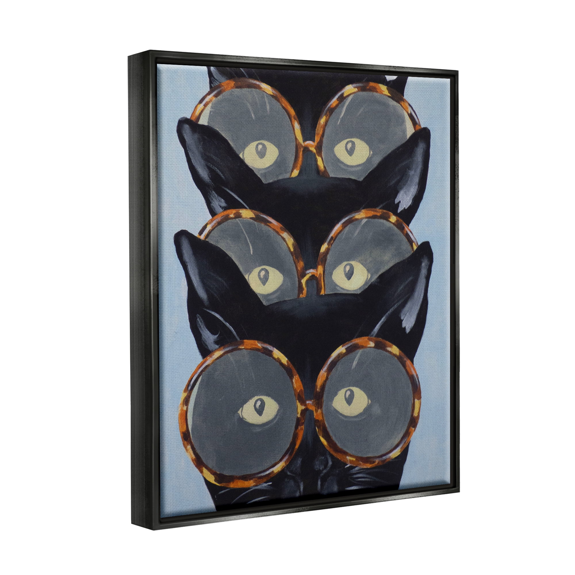 Stupell Industries Funny Black Cats In Glasses Animals & Insects Painting Black Floater Framed Art Print Wall Art