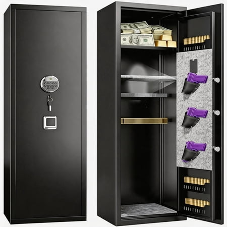 Home Defense Security Safe Biometric Gun Safe with Fast Fingerprint Lock Heat-Resistant Heavy Duty Build No Assembly Needed (57.09×13.7×11.81 inch)