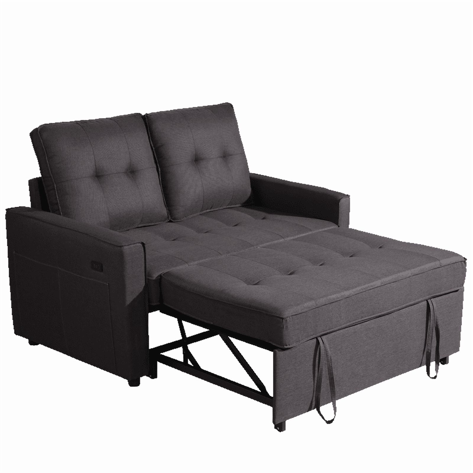 Gewnee 53” Sofa Bed, 3 in 1 Convertible Loveseat Sleeper Sofa, Pull Out Couch with USB Port, Futon Sofa Bed with Storage Pockets for Small Spaces, Teddy Fabric,Gray