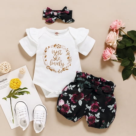 

PatPat Baby 3-piece Letter Print Bodysuit and Dotted Shorts Set