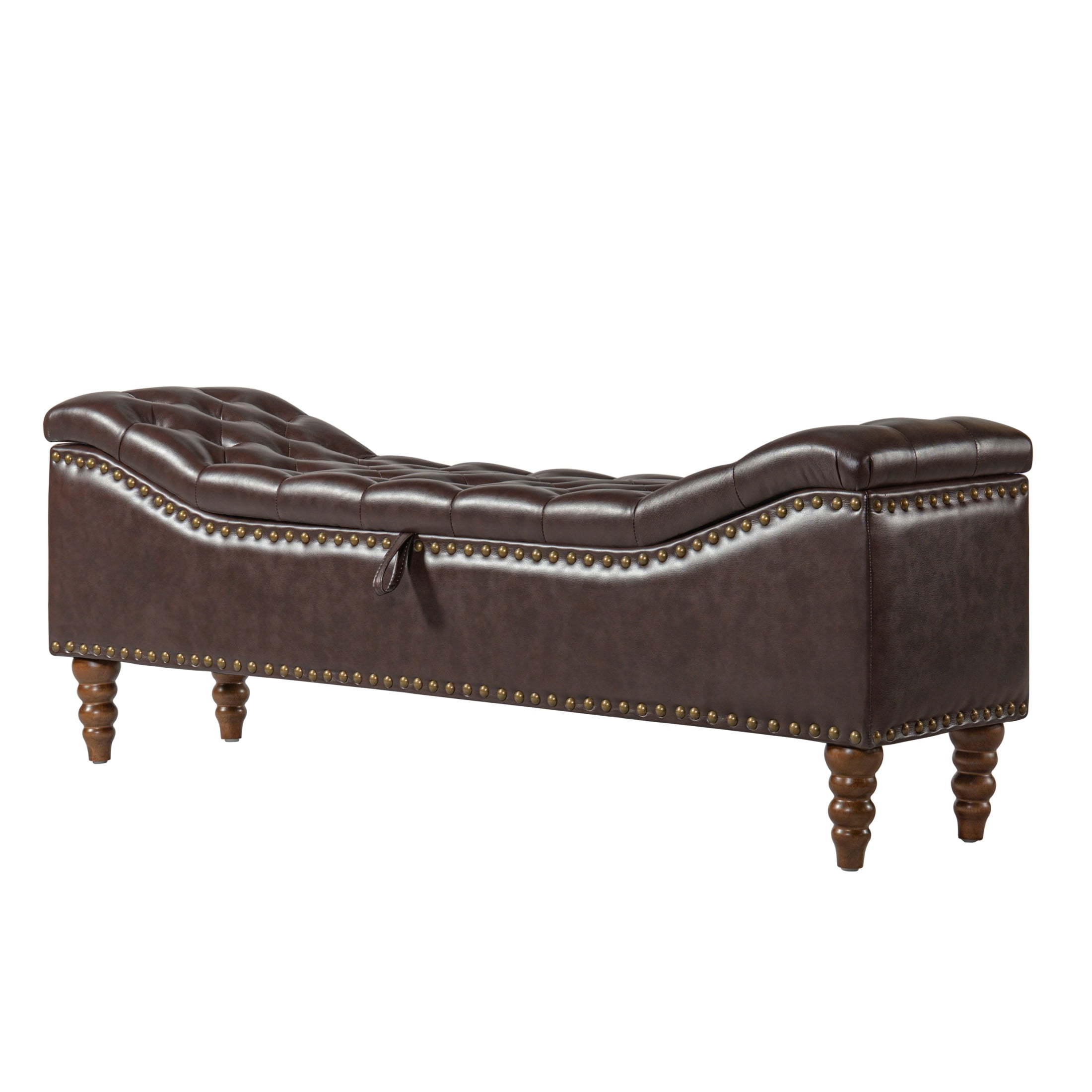 Christopher Knight Home PU Leather Storage Bench, Button-Tufted Ottoman with Nailhead Trim, Dark Brown