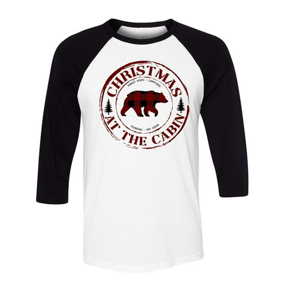 Christmas at the Cabin Three-Quarter Raglan Sleeve Baseball Shirt Unisex X-Large White/Black
