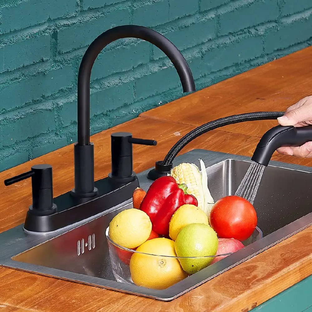 Black Kitchen Faucet, Commercial Kitchen Sink Faucet with Sprayer