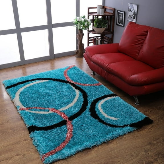 Rugsotic Carpets Hand Tufted Shag Polyester Eco-Friendly Area Rugs - 4'x6', Rectangle, Turquoise, Plain Solid Design, High Pile Handmade Anti Skid Rugs for Living Room, Bed Room K00021