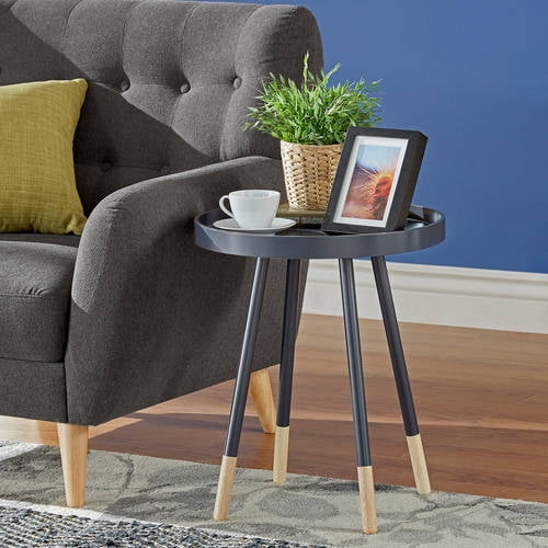 Chelsea Lane Round Bentwood Top Tray End Table, Black