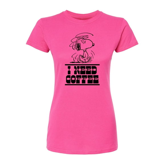 Peanuts - I Need Coffee Snoopy - Juniors Fitted Graphic T-Shirt