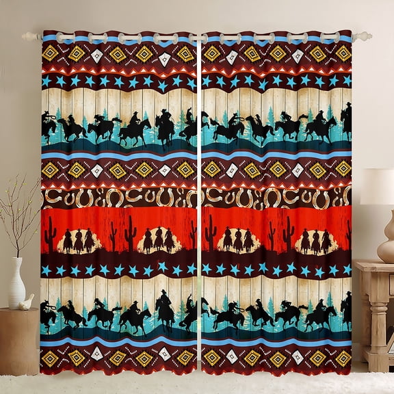 Castle Fairy Female Men Women Western Cowboy Black Out Curtains,Tribal Aztec Curtains Pack of 2 (42x63 Each),Lodge Cabin Bedroom Curtains,Luxury Bedroom Decor