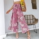 thumbnail image 4 of Pantalones largos de mujer Pantalones anchos de cintura alta Pantalones con nudo de corbata divididos en el muslo Pantalones casuales de verano Estampado floral rosa M, 4 of 7