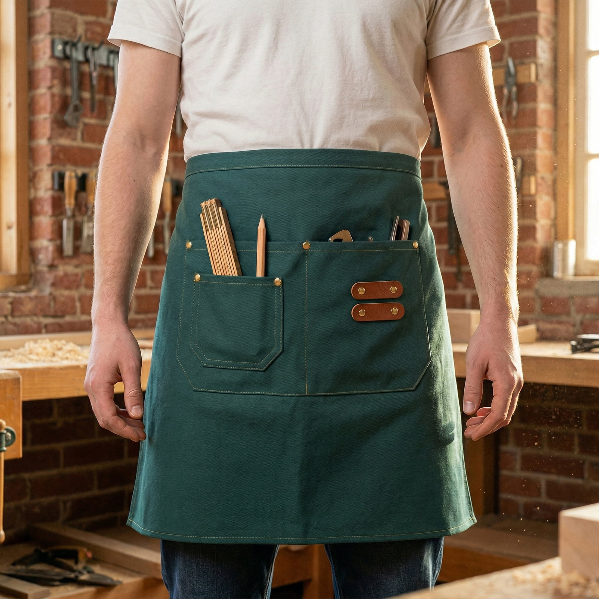 Unique Bargains Water-resistant Kitchen Apron with Pockets for Home and Kitchen Green
