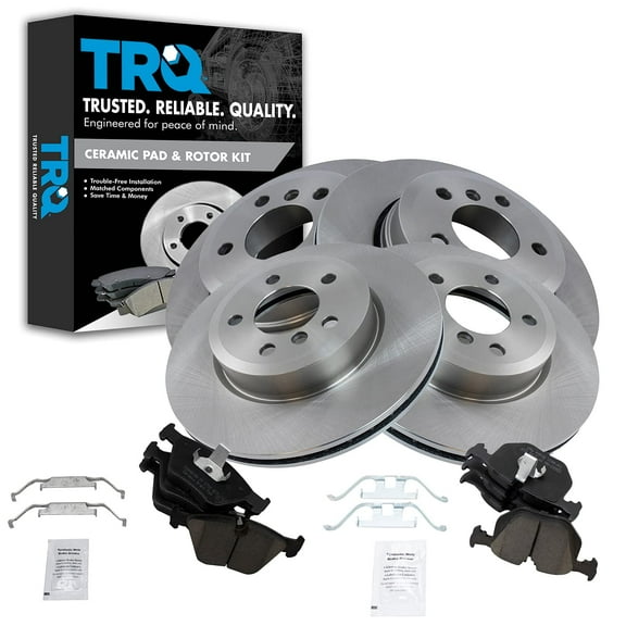 TRQ Front and Rear Brake Pad & Rotor Kit Brake Pads Brake Rotor Ceramic Fits Select 2004-2010 BMW X3