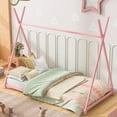 thumbnail image 6 of Bellemave Twin Size Montessori Floor Bed Metal Tent Bed Frame with Triangle Structure and Slat Support House Bed Teepee Bed Frame, No Box Spring Needed, Pink, 6 of 11