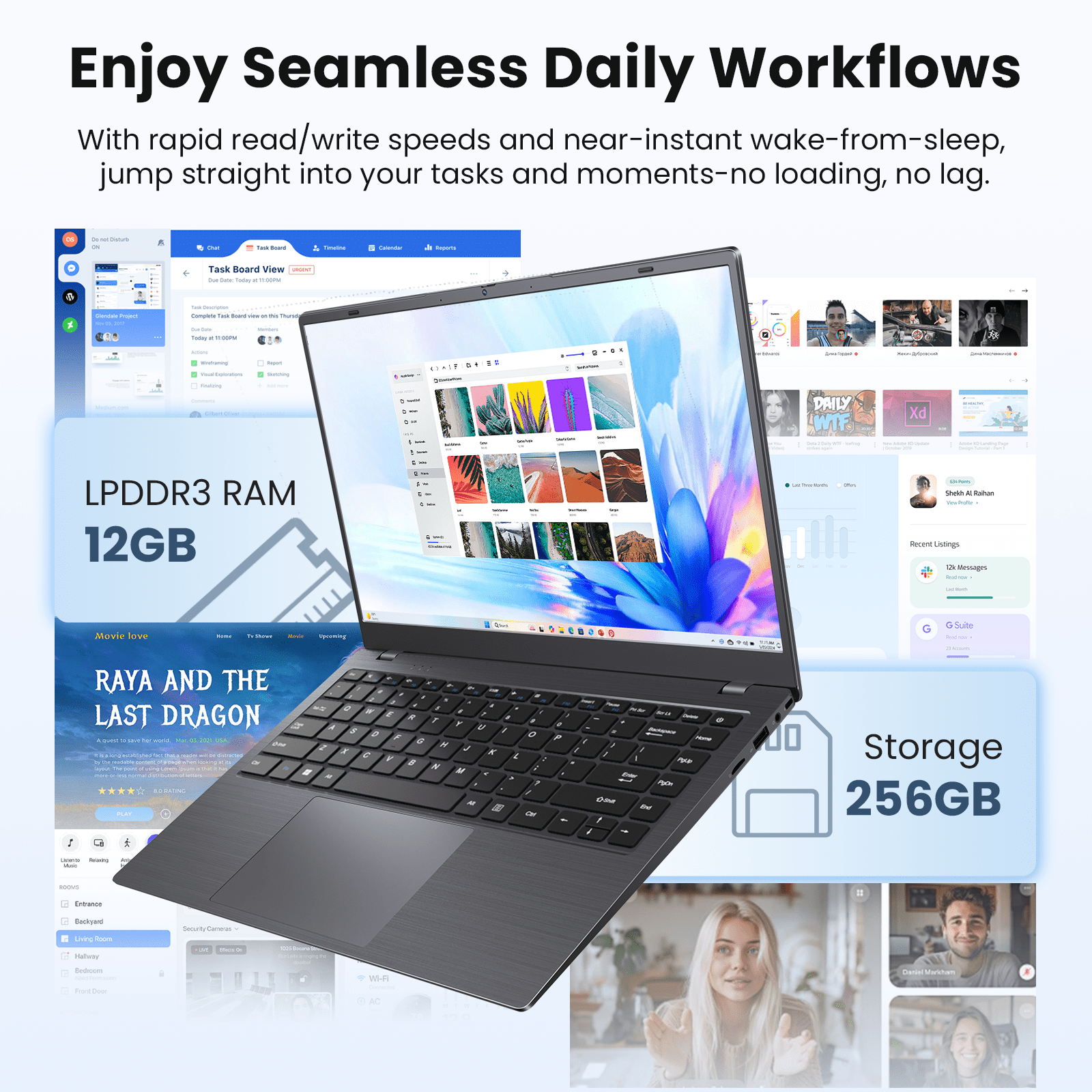 RNRUO 14" Laptop Computer, 12GB RAM 256GB SSD, Intel 6500Y with 2 Cores, FHD Display, Windows 11 Home, WiFi5 BT5.0, Type-C PD, Thin & Portable Laptop for Business, Study, Office