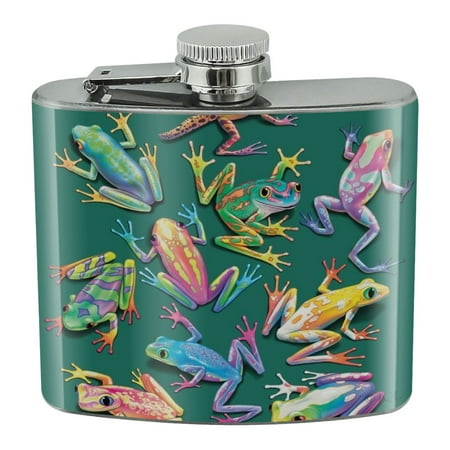 

Rainforest Tree Frogs Rainbow Sticky Fingers Stainless Steel 5oz Hip Drink Kidney Flask