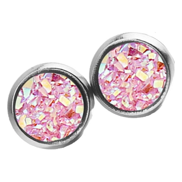 Minnieouse 1 par de pendientes de aro de acero inoxidable, simples y llamativas gotas para los oídos, incrustaciones de diamantes de imitación Ropa, zapatos y accesorios Miscelánea Rosado