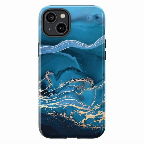 Luxury Ocean Blue Marble iPhone Case – Abstract Gold Vein Wave Pattern, TPU Protective Cover for iPhone 16 15 14 13 12 11 Pro Max