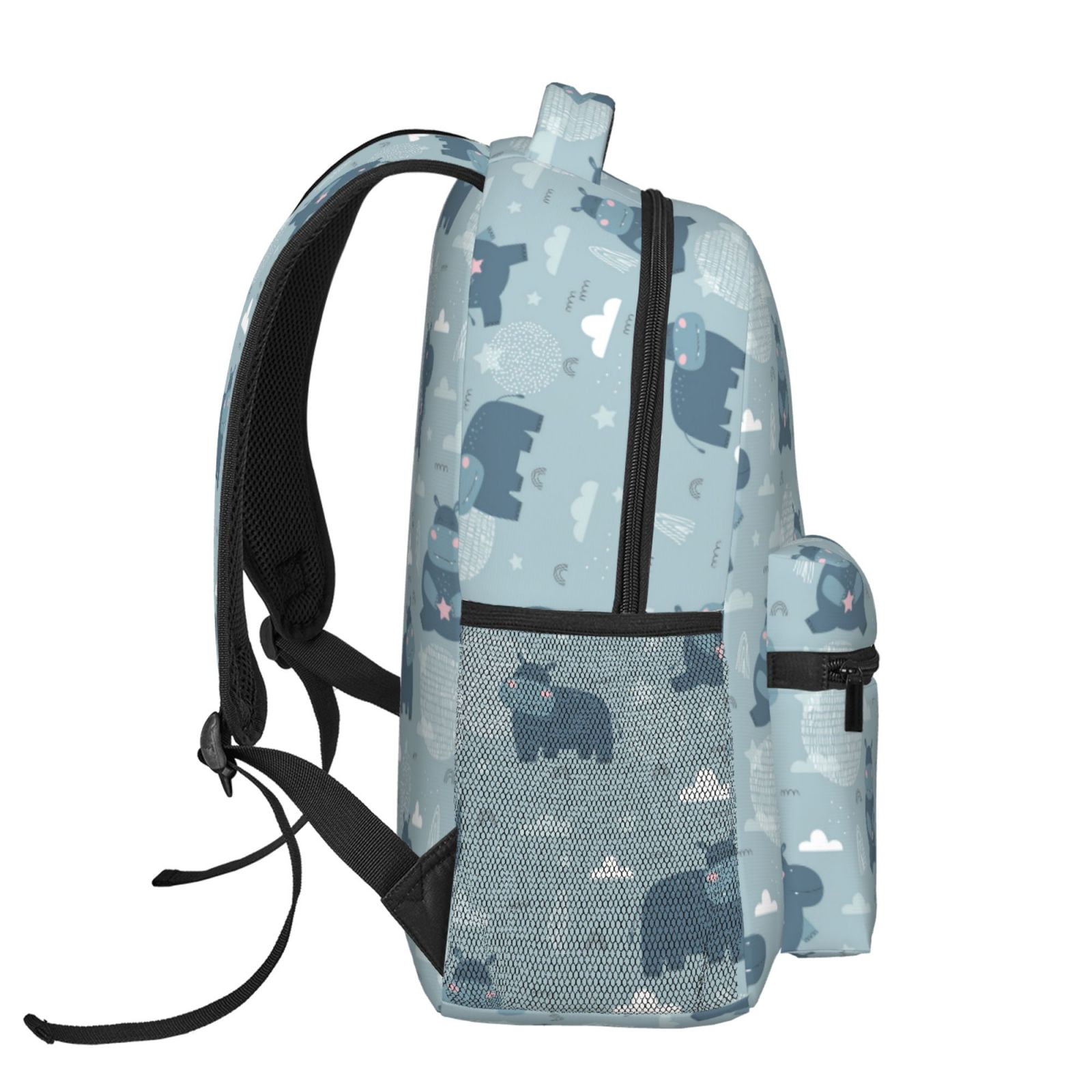Whimsical Hippo Print Polyester Laptop Backpack Daypack with Padded Straps and Herdesigns Hippopotamus Backpack with Lunch Box Tropical  main image 4