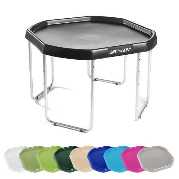 MEKA Sensory Play Tuff Tray and Stand Set, Large 38" x 38" Activity Table, Adjustable Height, Indoor & Outdoor Use, Black