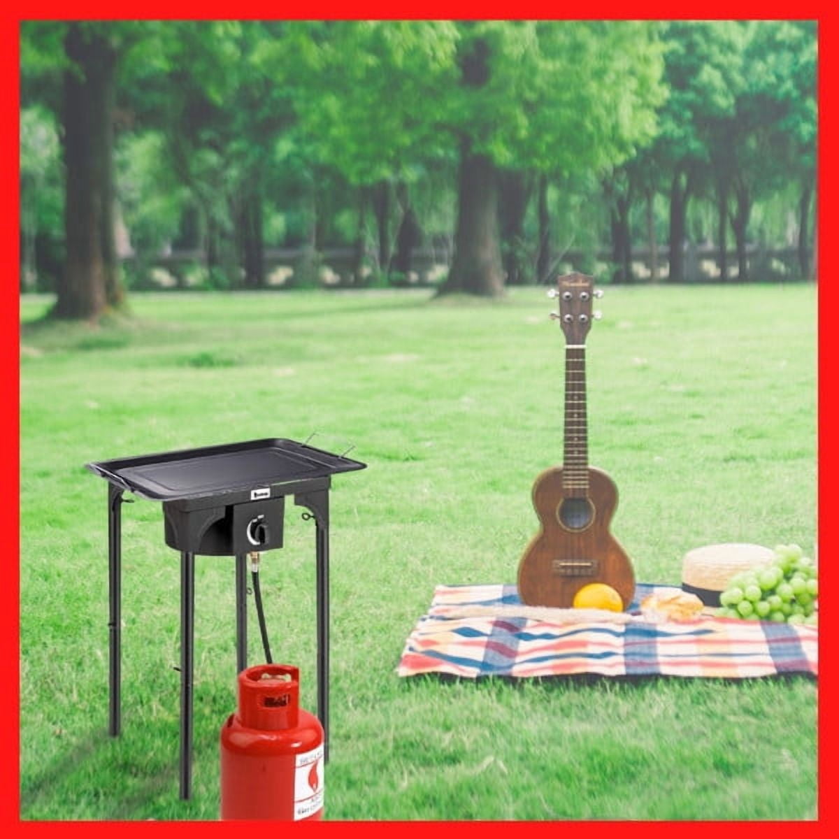 Outdoor Camp Stove High Pressure Propane Gas Cooker Portable Cast Iron Patio Cooking Burner (Single Burner 75000-BTU)