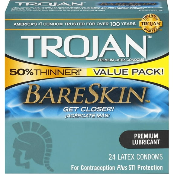 TROJAN BareSkin Thin Condoms, Lubricated Condoms For Men, America’s Number One Condom, 24 Count Value Pack