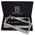 thumbnail image 1 of 2 Pack Luxury Handcrafted Bling White Rhinestone Premium Stainless Steel License Plate Frame with GiftBox | Over 1000 pcs Finest 14 Facets SS20 Clear White Rhinestone Crystal | Anti-Theft Screw Cap, 1 of 2