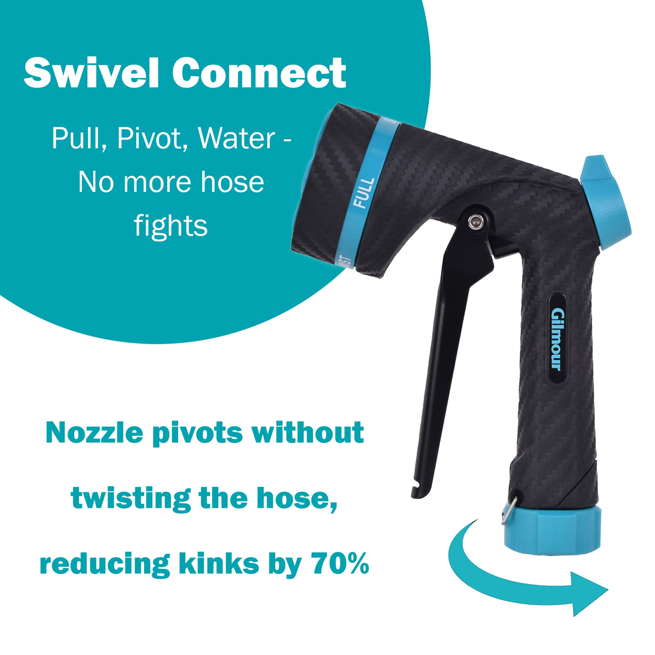 Gilmour Heavy Duty Swivel Connect Adjustable Hose Nozzle, Jet to Mist, Rear Trigger Control, Ergonomic Non-Slip Grip
