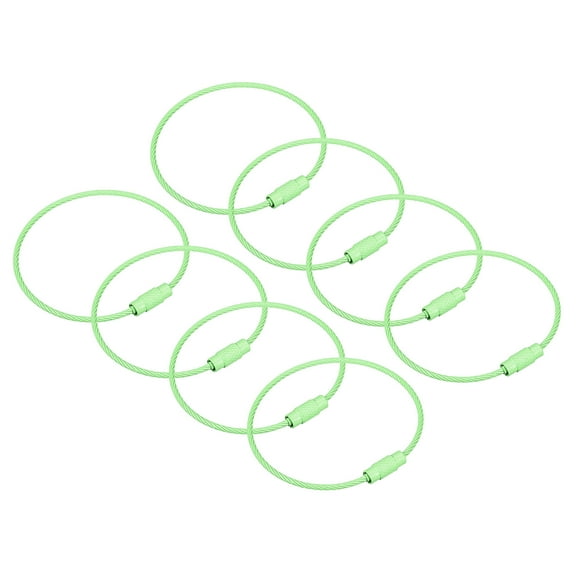 Uxcell Cable Key Rings 160mm Wire Keychain Twist Loops Green 8 Pack